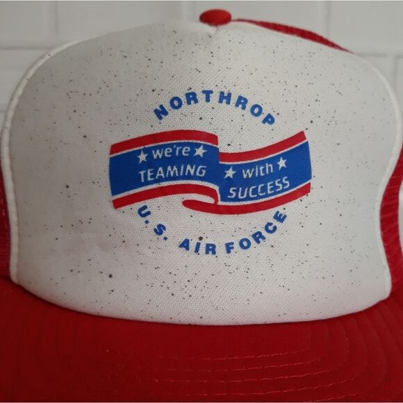 Vintage 80's Northrop US Air Force USA Red White Blue Speedway Snapback Hat Cap - Picture 3 of 12